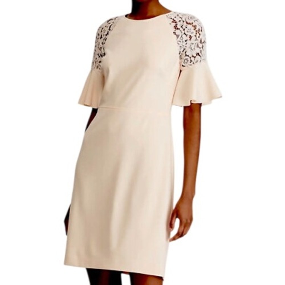 NWOT Lauren Ralph Lauren Blush Cream LaceBell Cuff Sheath Dress Sz‎ 16 old money